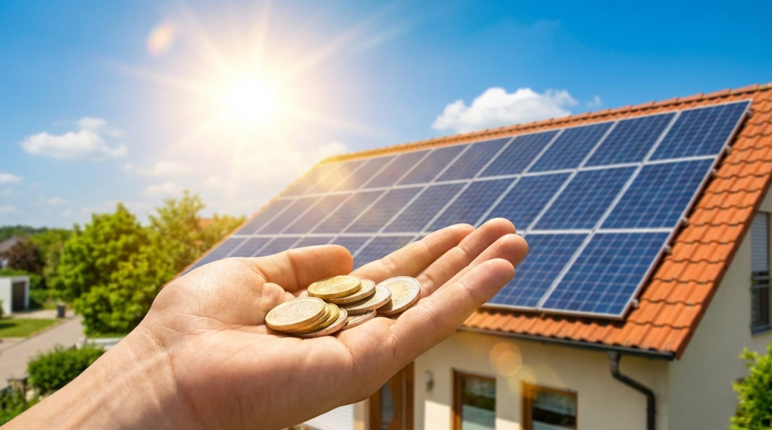Energía sostenible con paneles solares y molinos eólicos